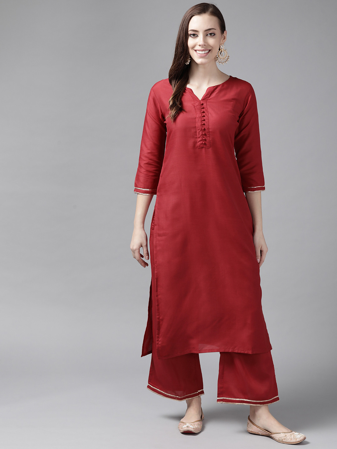 

Indo Era Women Maroon Solid Kurta with Palazzos