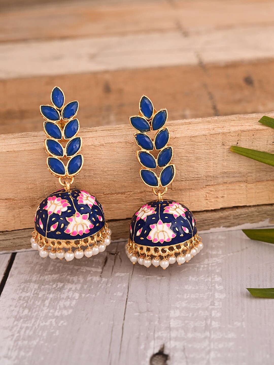 

VIRAASI Navy Blue Meenakari Jhumkas Earrings
