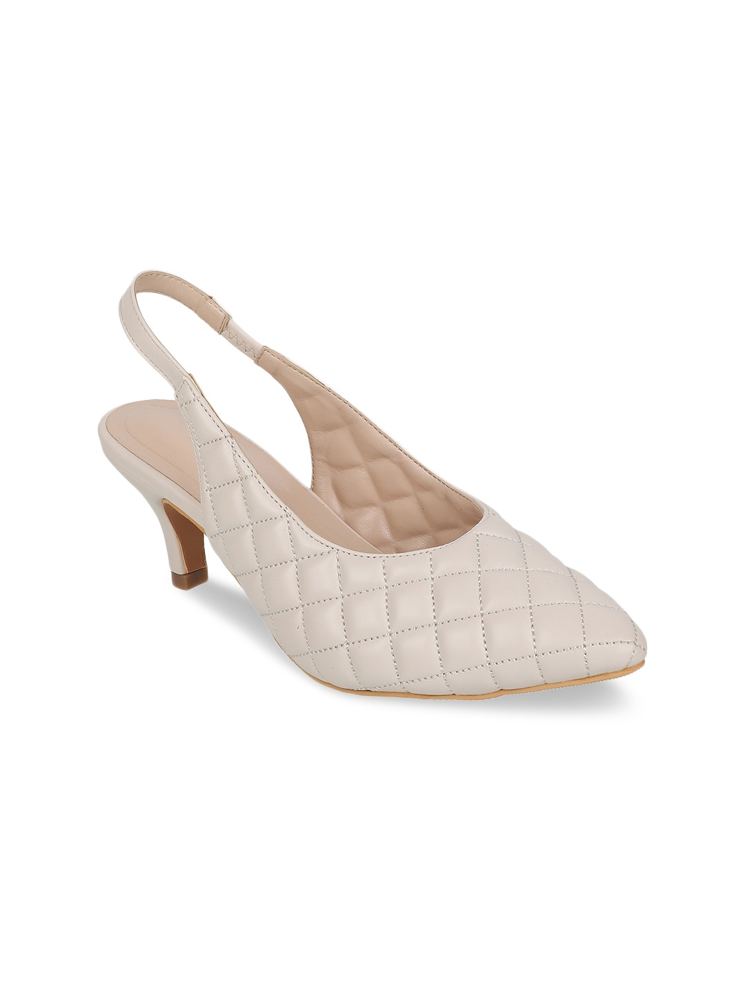 

SHUZ TOUCH Cream-Coloured Woven Design Pumps