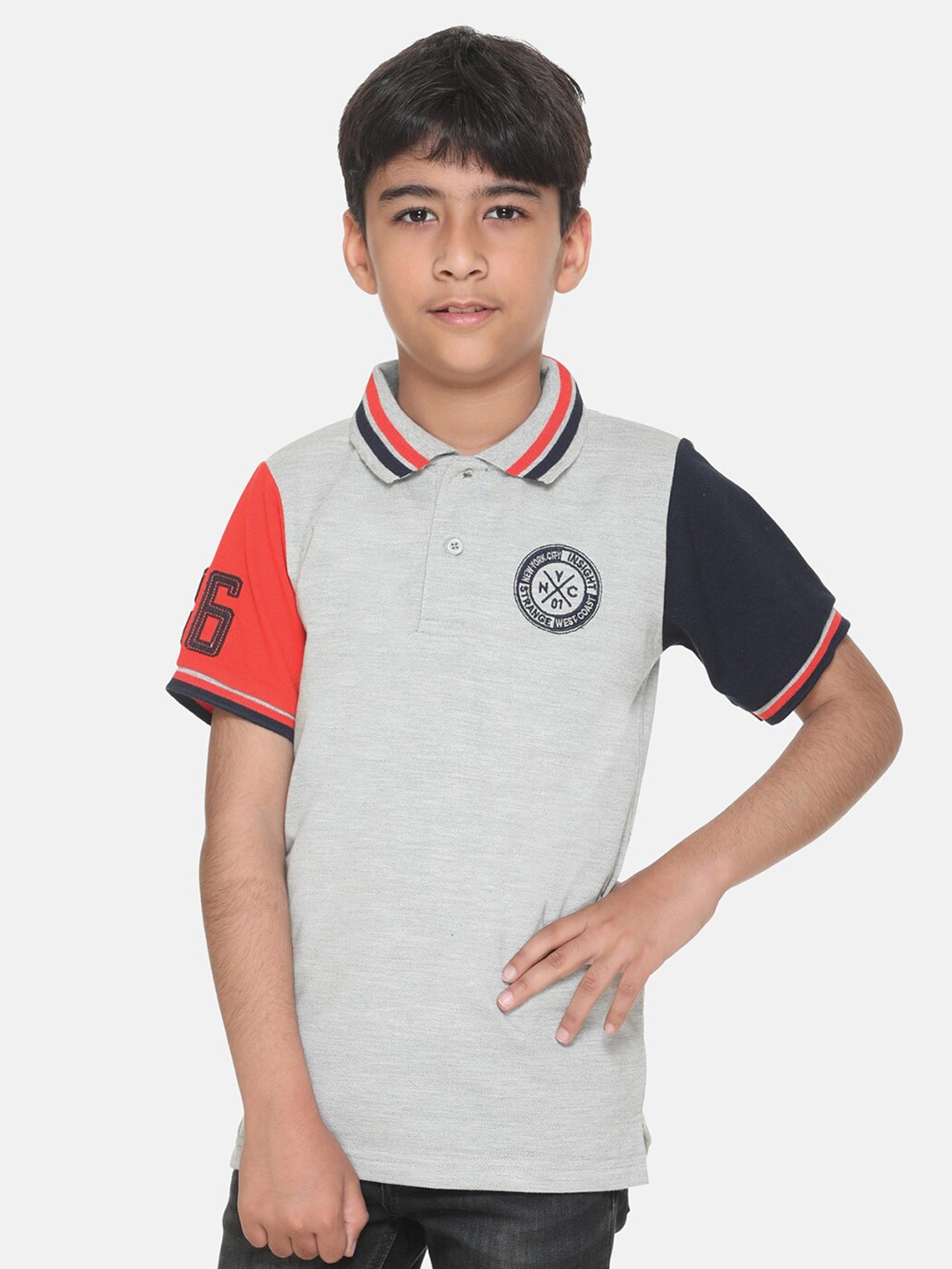 

KEPA Boys Grey Colourblocked Polo Collar T-shirt