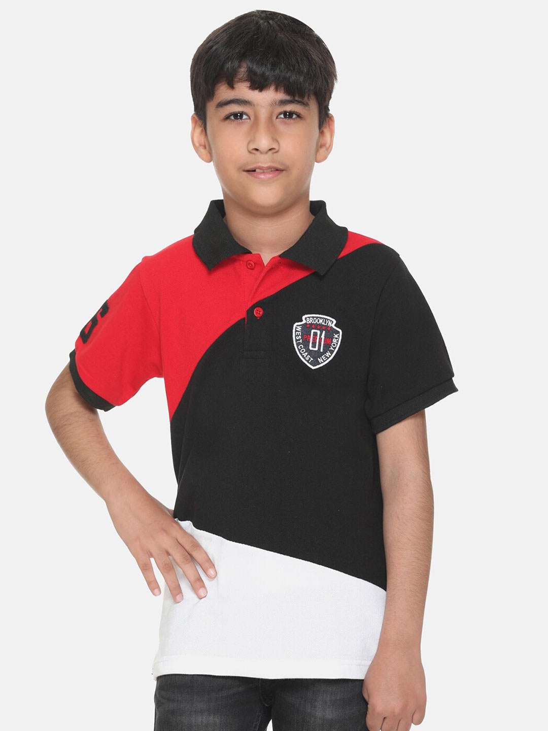 

KEPA Boys Red & Black Colourblocked Polo Collar T-shirt