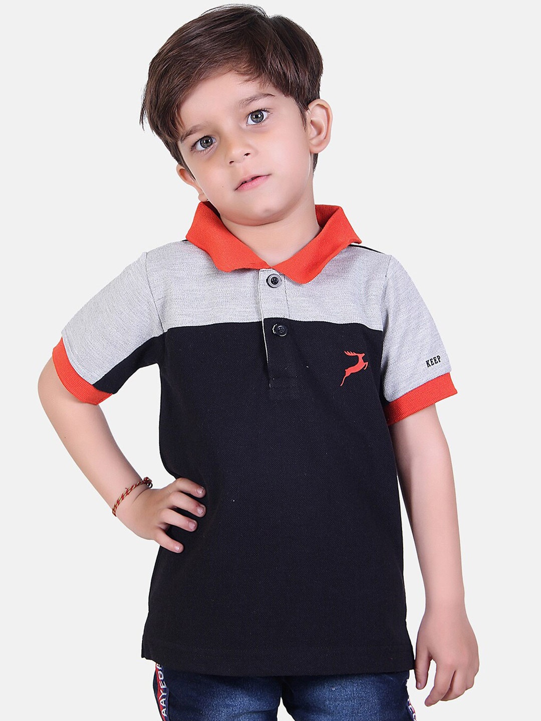 

KEPA Boys Black & Grey Polo Collar T-shirt