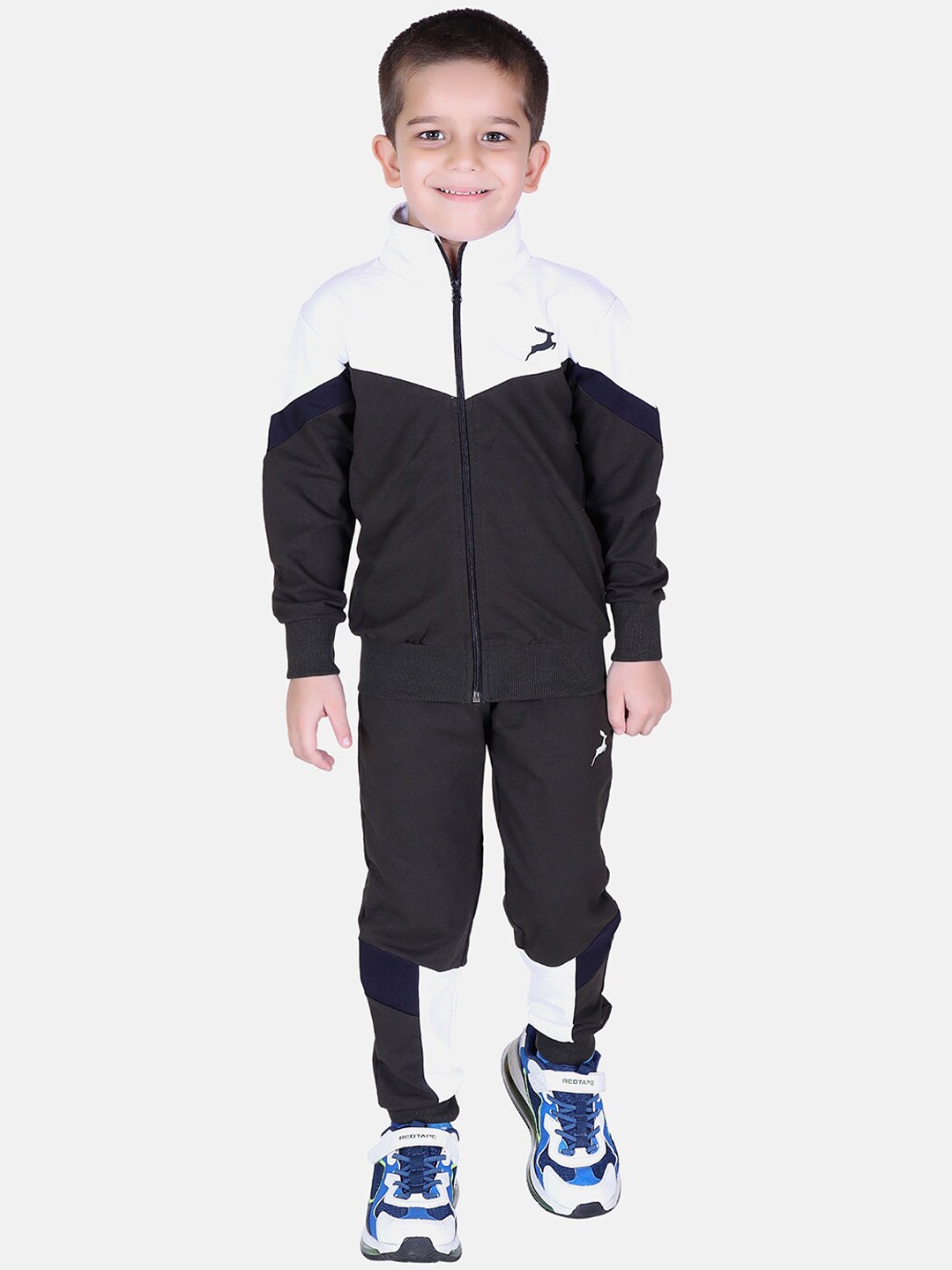 

KEPA Boys White & Black Colourblocked Cotton Tracksuit