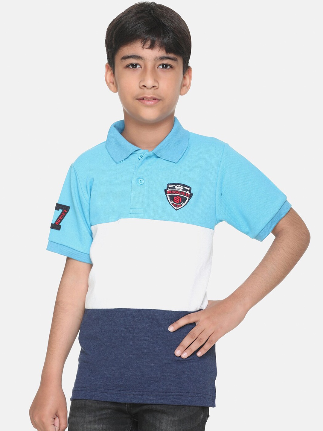 

KEPA Boys Blue Polo Collar Colourblocked T-shirt