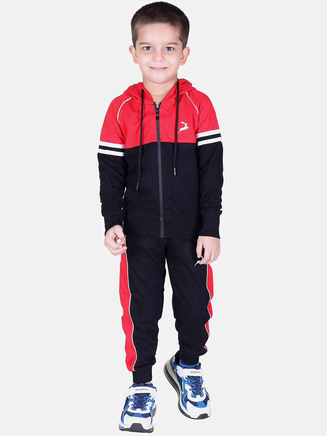 

KEPA Boys Red & Black Colourblocked Cotton Hooded Tracksuits