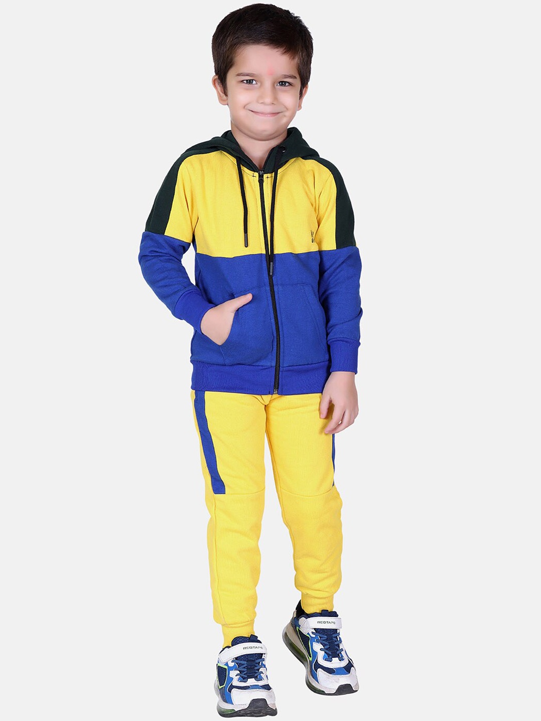 

KEPA Boys Mustard & Blue Colourblocked Cotton Hooded Tracksuits