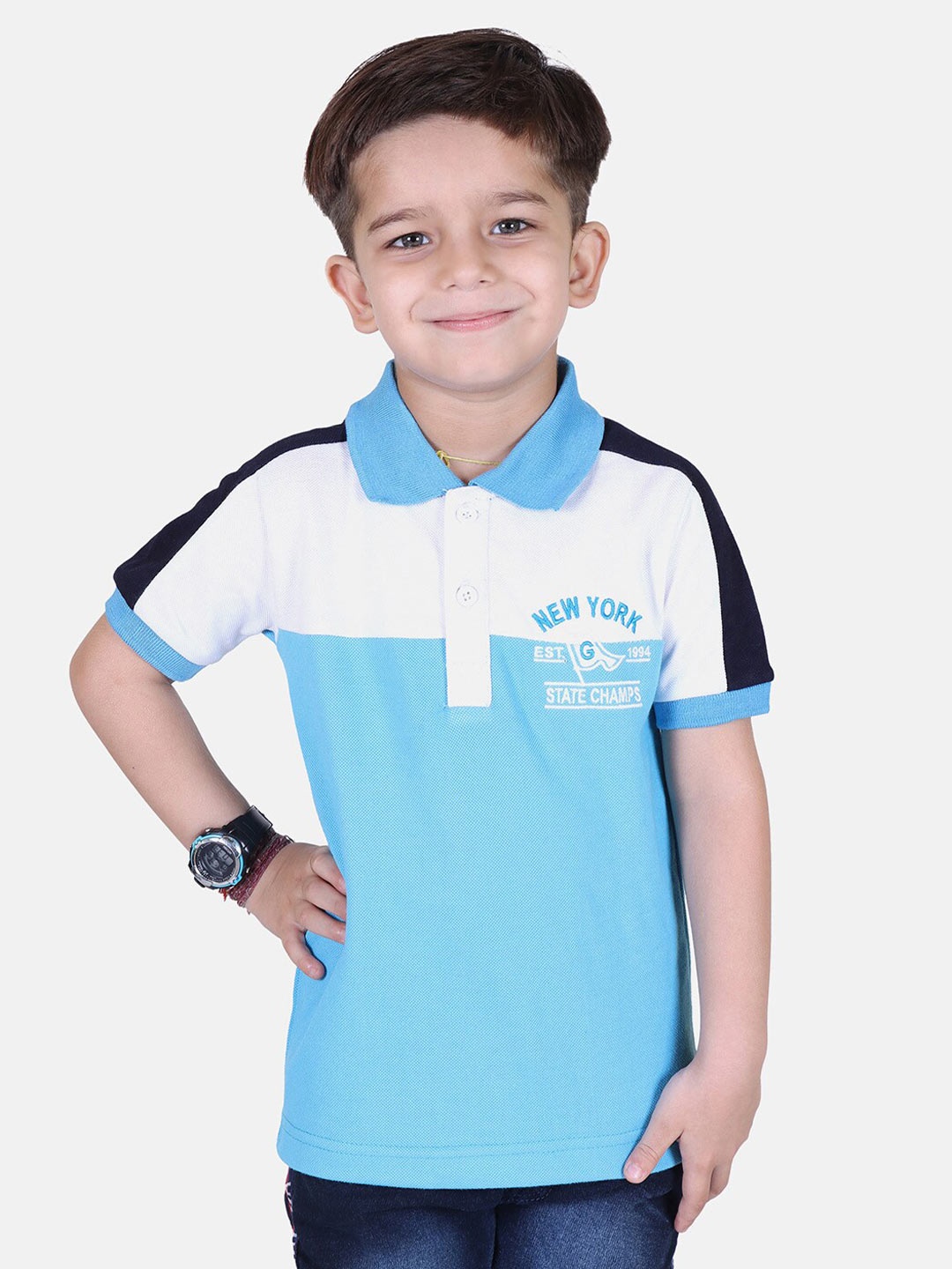 

KEPA Boys Blue Colourblocked Polo Collar T-shirt