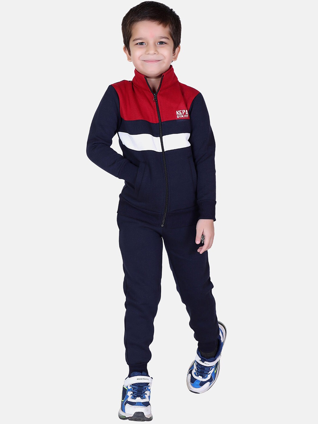

KEPA Boys Blue & Red Colourblocked Cotton Tracksuit