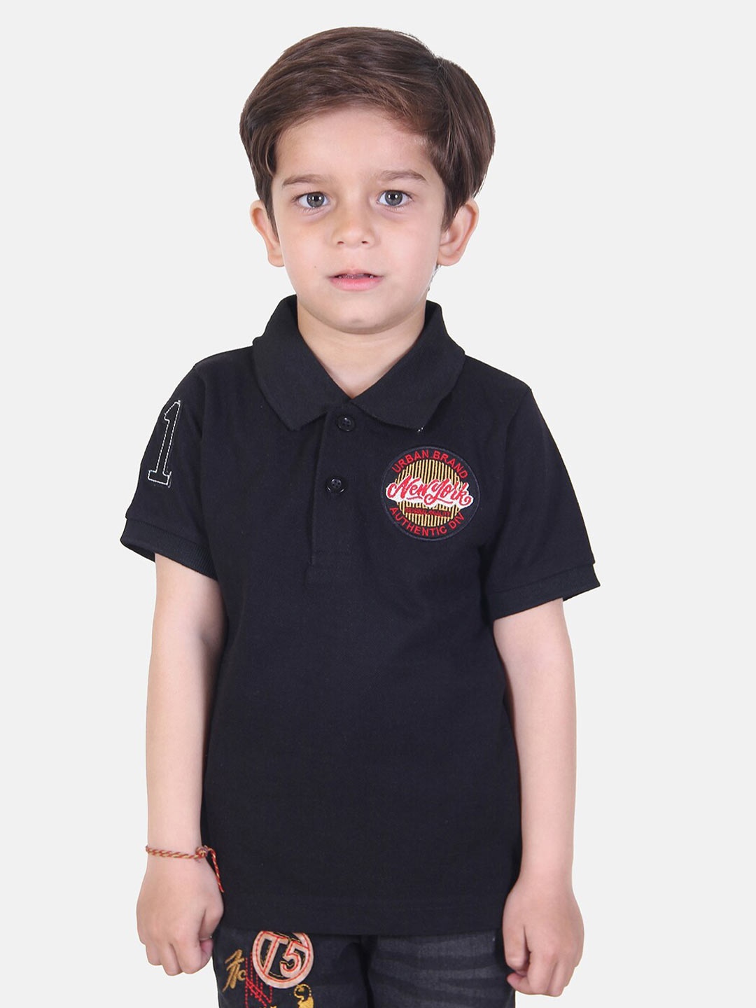 

KEPA Boys Black Polo Collar Applique T-shirt