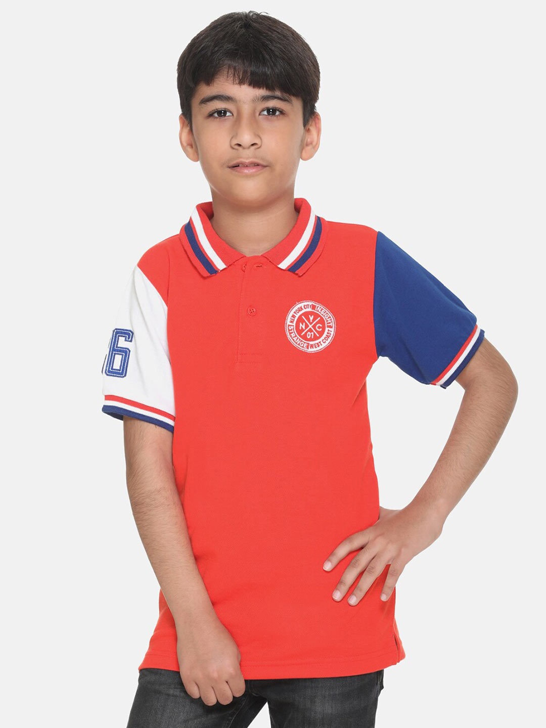 

KEPA Boys Red & Blue Colourblocked Polo Collar T-shirt