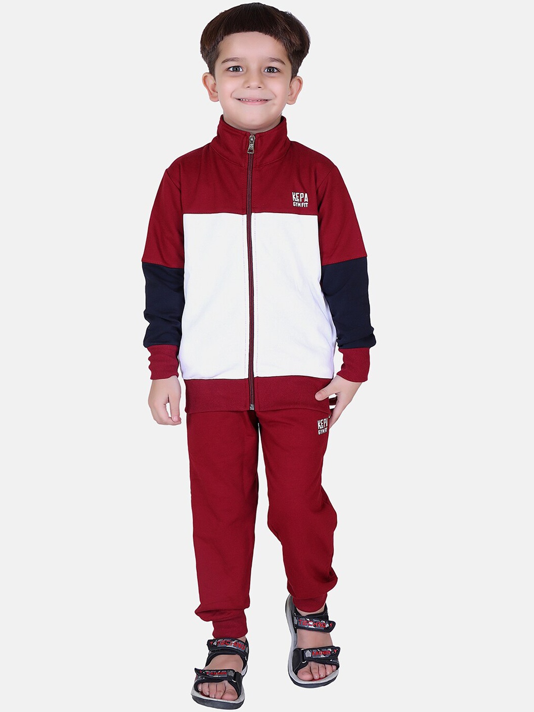 

KEPA Boys Maroon & White Colourblocked Hooded Tracksuits