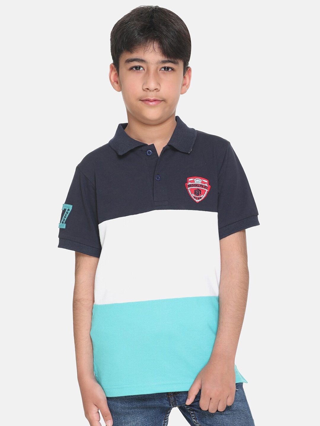 

KEPA Boys Sea Green & White Colourblocked Polo Collar T-shirt
