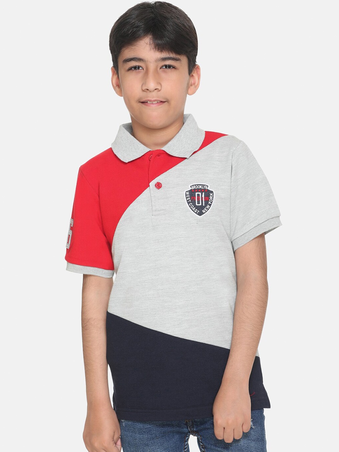 

KEPA Boys Grey & Red Colourblocked Polo Collar T-shirt