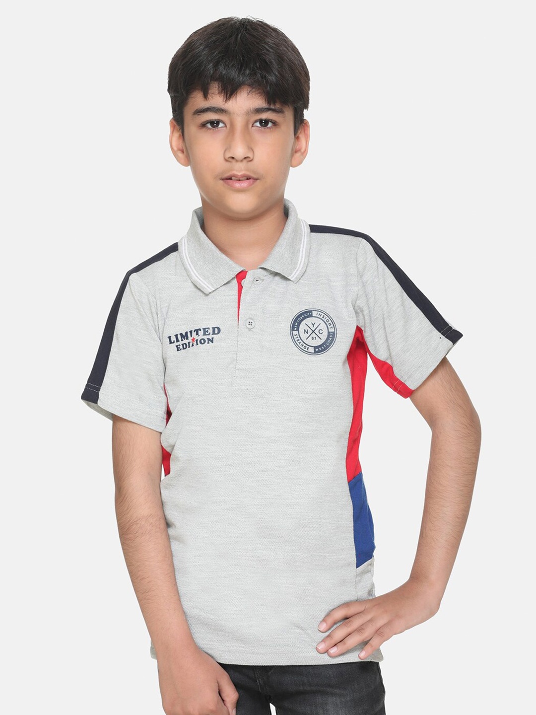 

KEPA Boys Grey Colourblocked Polo Collar T-shirt