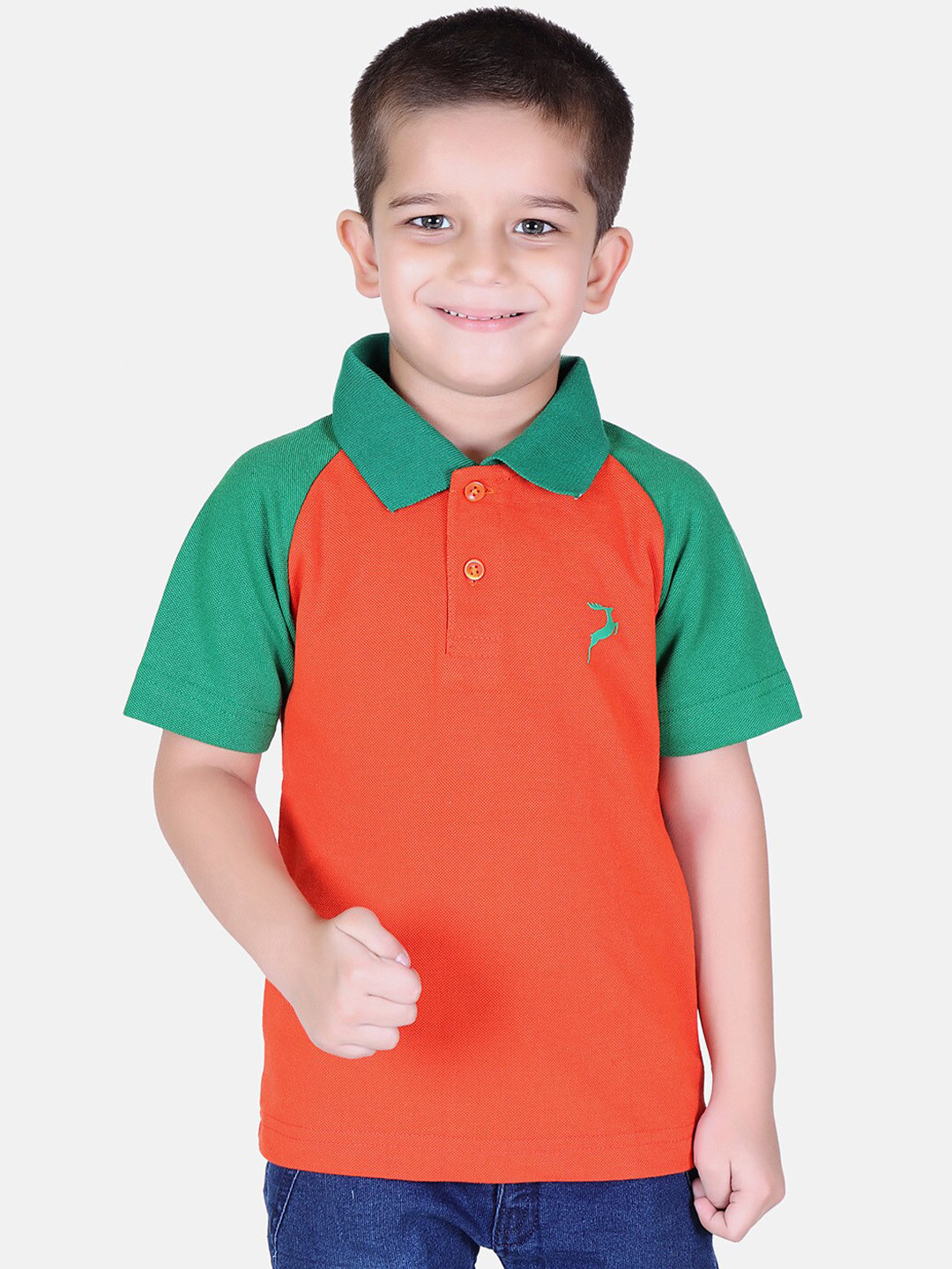 

KEPA Boys Orange & Green Colourblocked Polo Collar T-shirt