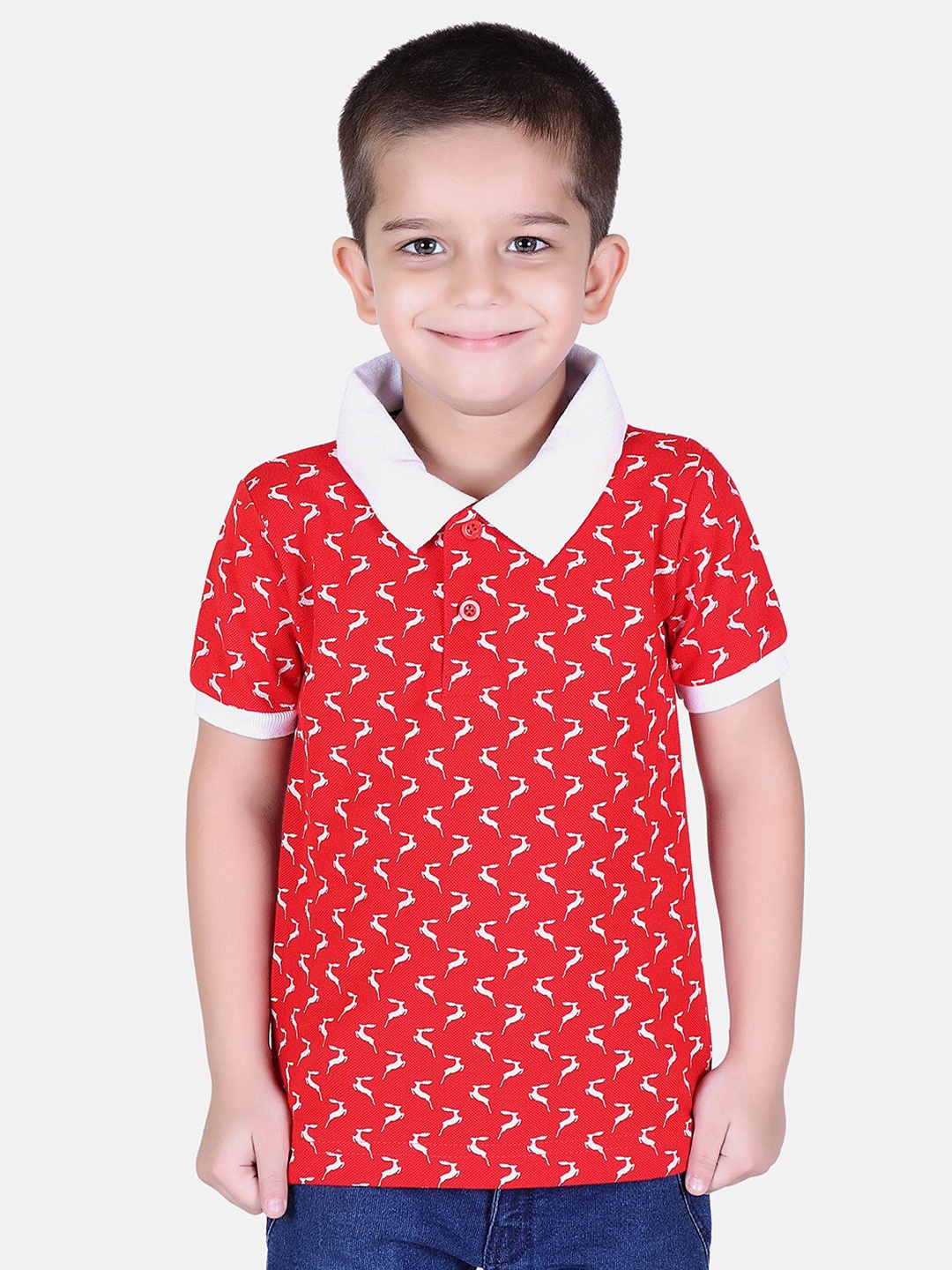 

KEPA Boys Red Printed Polo Collar T-shirt
