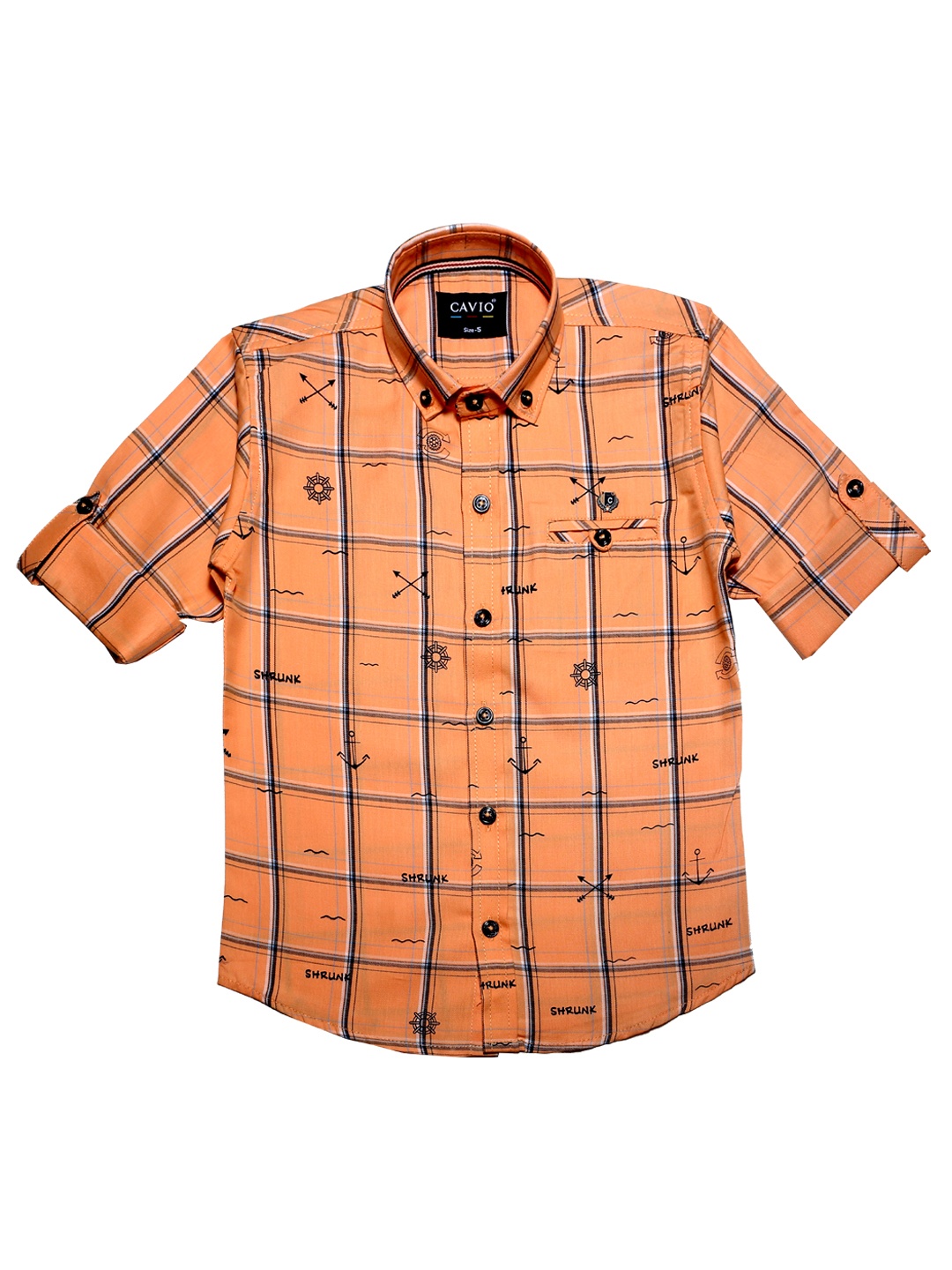 

CAVIO Boys Peach-Coloured Premium Windowpane Checks Checked Casual Shirt