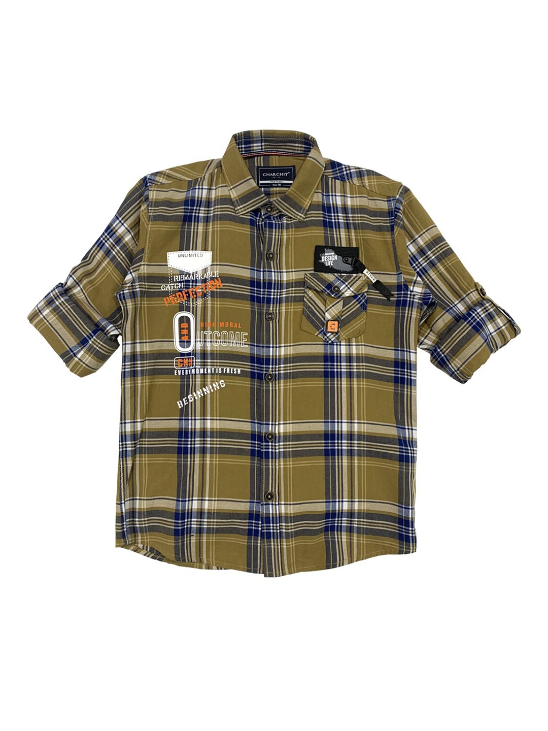 

CAVIO Boys Khaki Premium Tartan Checks Checked Casual Shirt