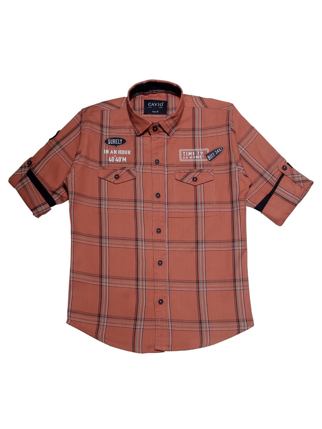 

CAVIO Boys Peach-Coloured Premium Checked Casual Shirt