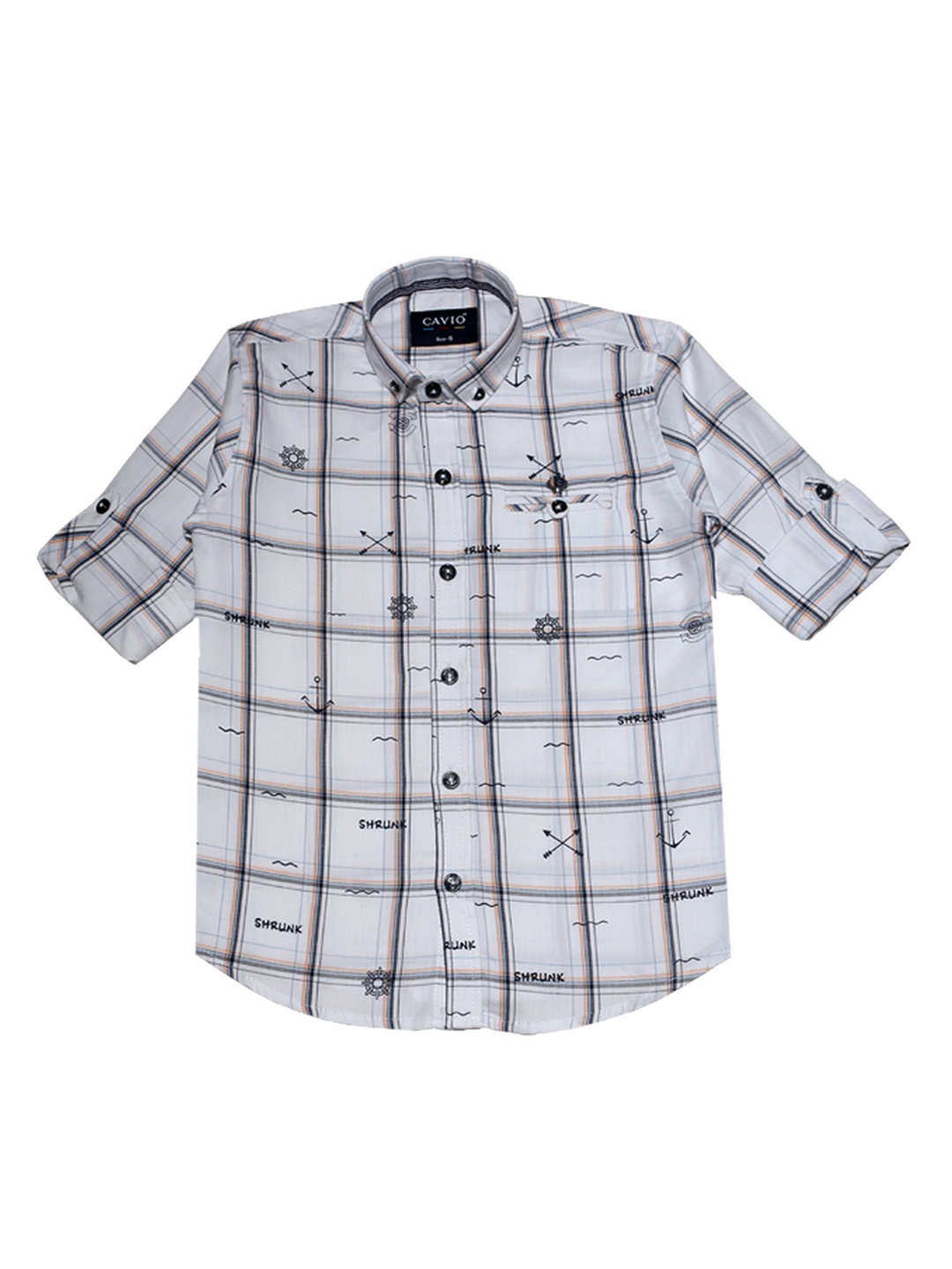 

CAVIO Boys White Premium Windowpane Checks Checked Casual Shirt