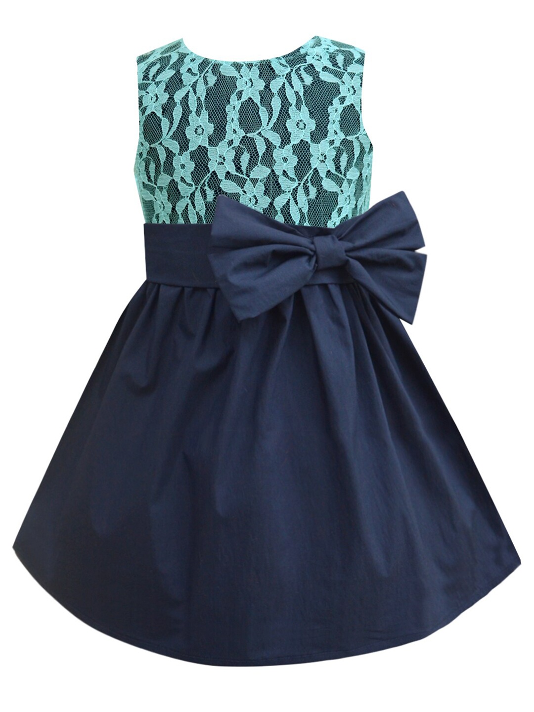 

A T U N Girls Navy Blue & Green Lace Fit & Flare Dress