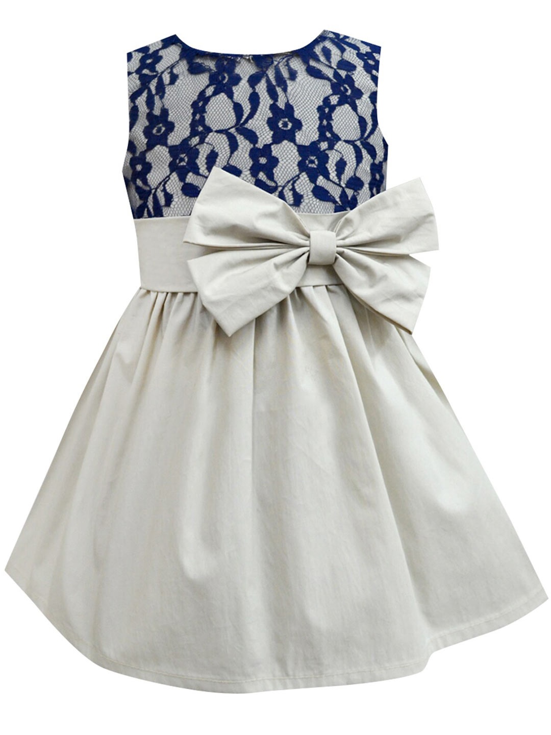

A T U N Girls Cream-Coloured & Blue Lace Fit & Flare Dress