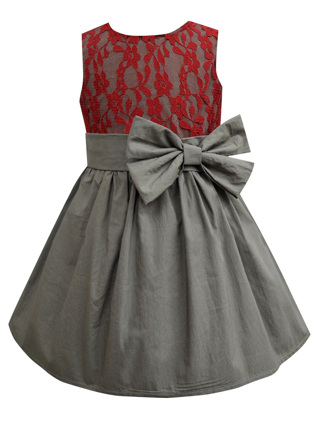 

A T U N Girls Olive Green & Red Lace Fit & Flare Dress