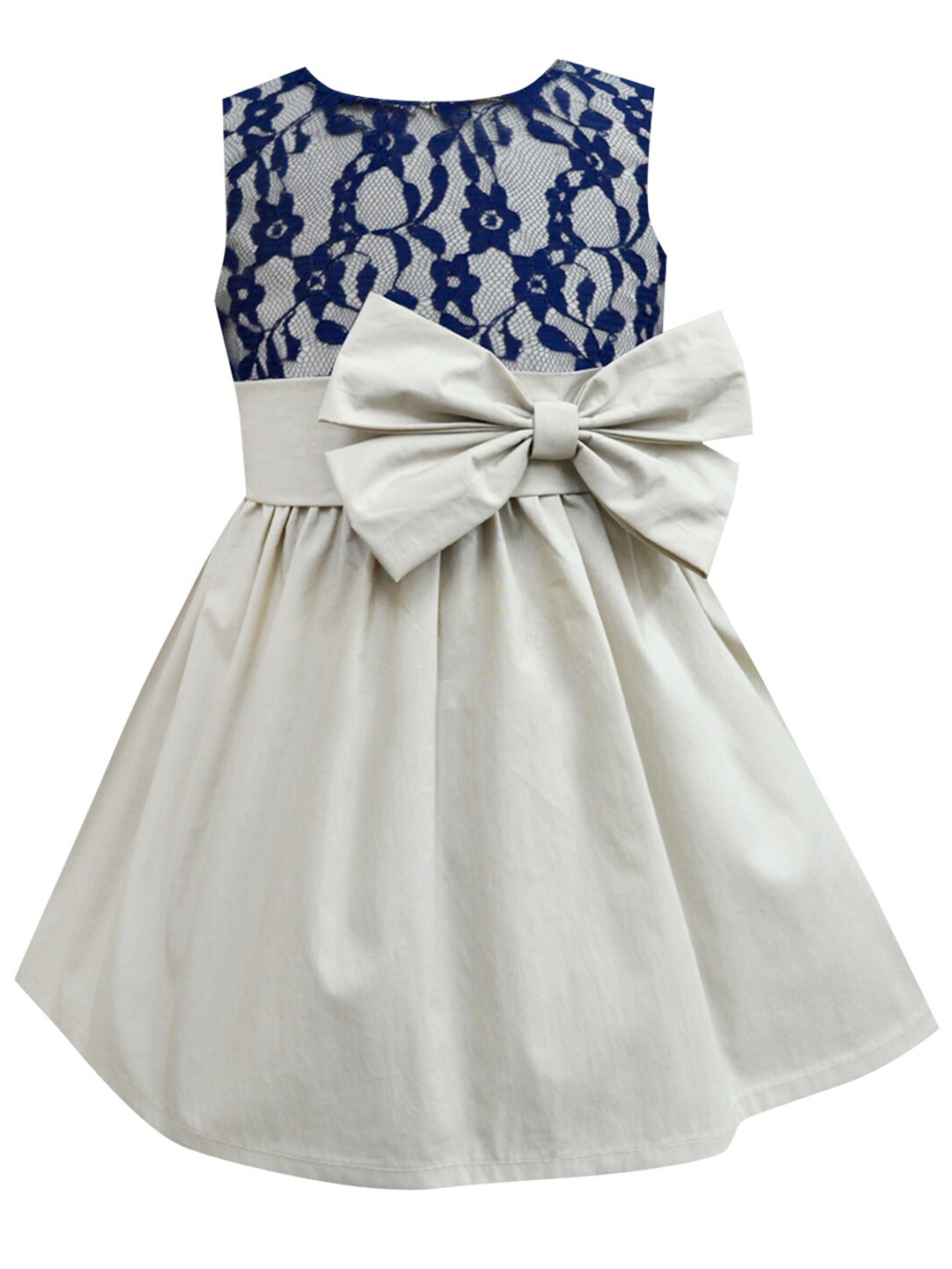 

A T U N Girls Cream-Coloured & Blue Lace Fit & Flare Dress