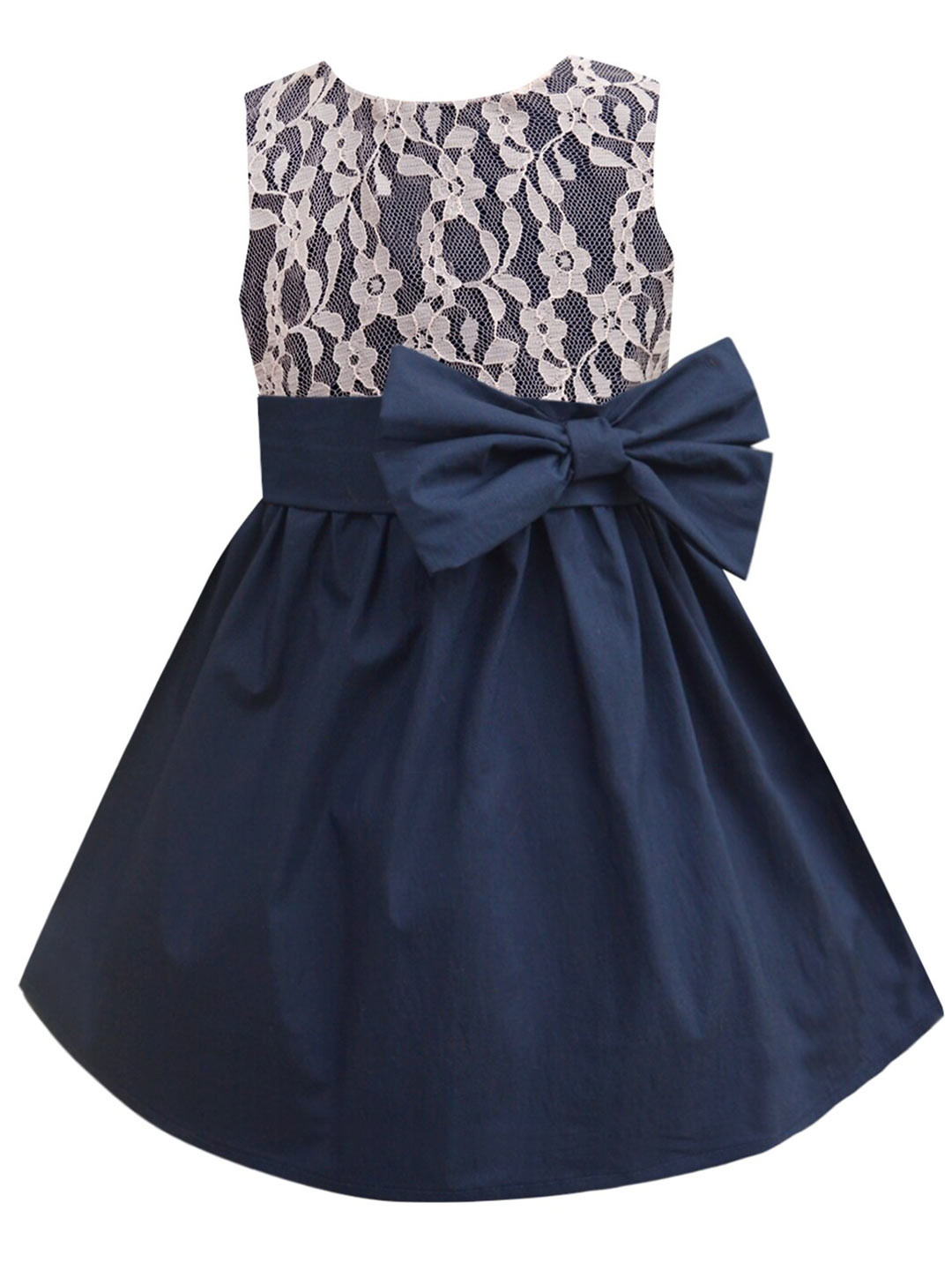 

A T U N Girls Navy Blue & Pink Lace Fit & Flare Dress