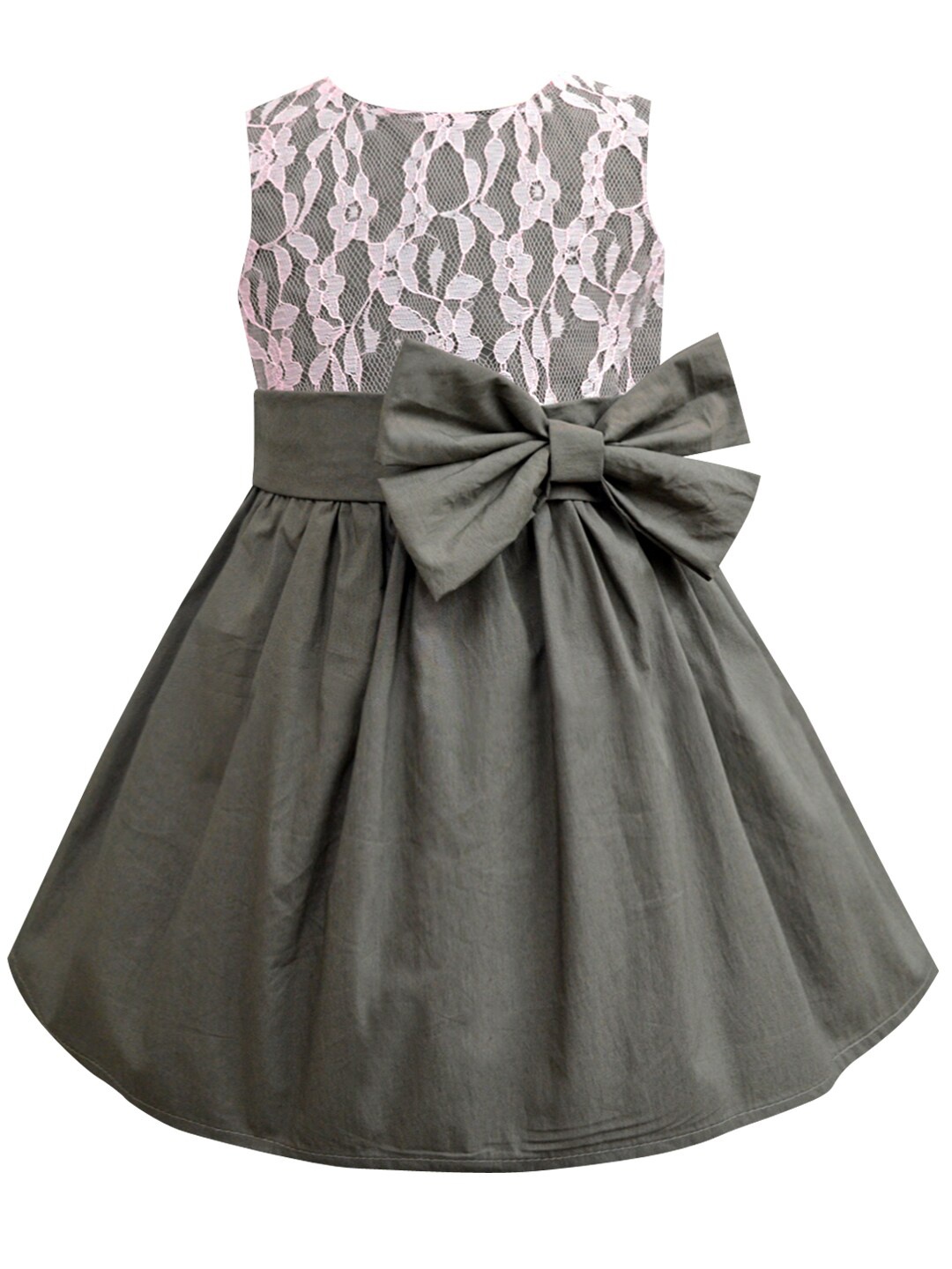

A T U N Girls Olive Green & Pink Lace Fit & Flare Dress