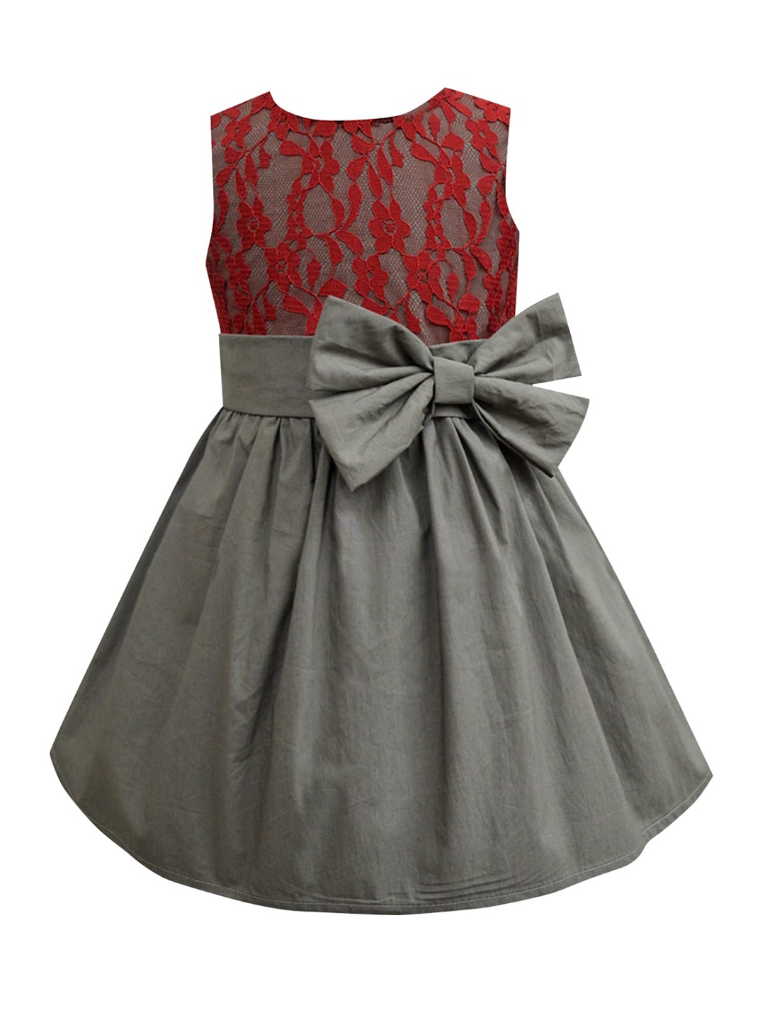 

A T U N Girls Red & Olive Green Lace Fit & Flare Dress