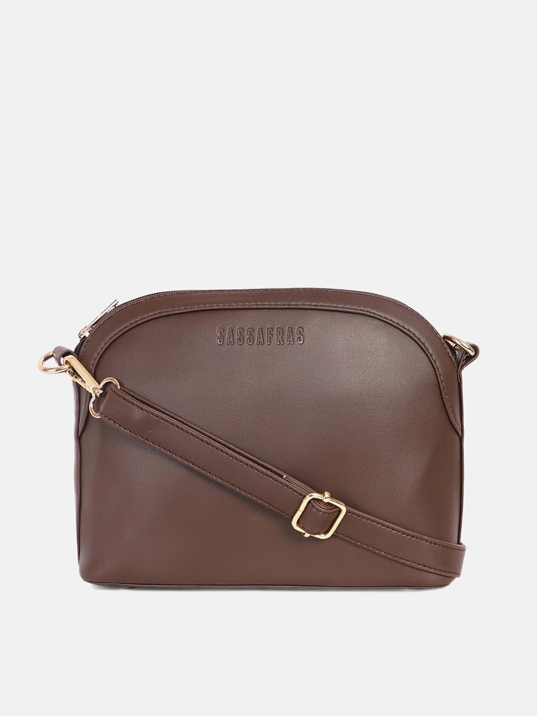 

SASSAFRAS Brown PU Half Moon Sling Bag with Tasselled