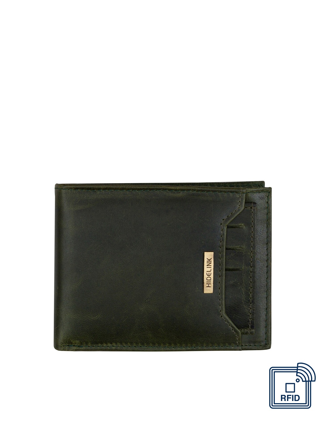 

Hidelink Men Green Solid Genuine RFID Leather Wallet