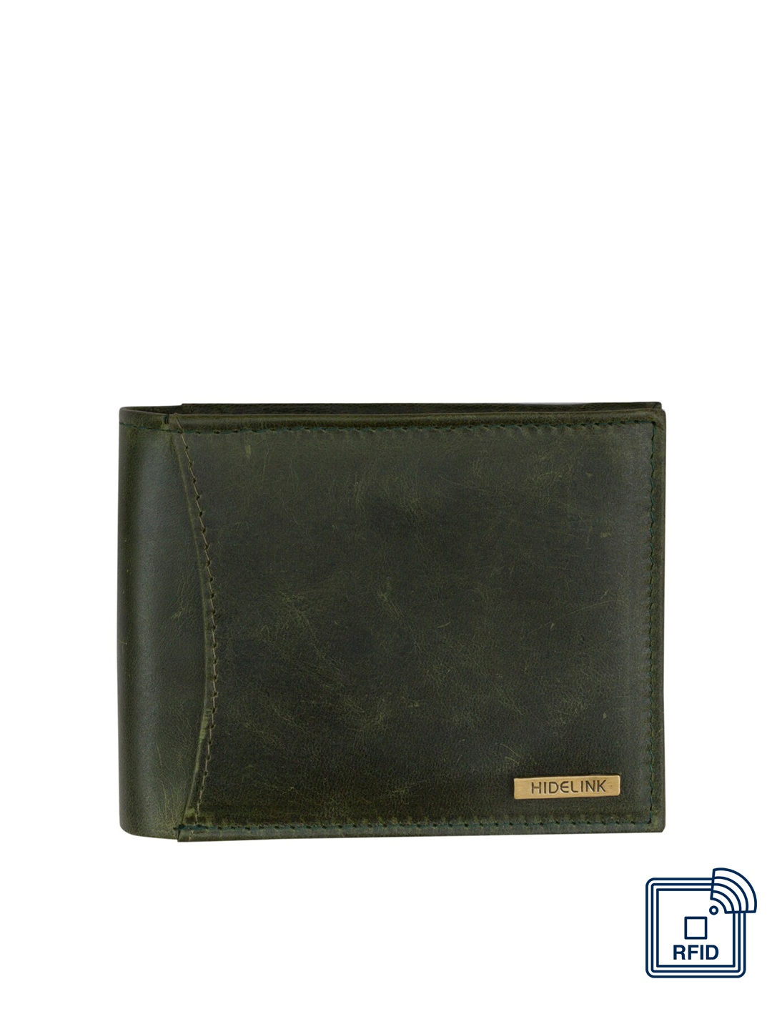 

Hidelink Men Green Leather Two Fold Wallet