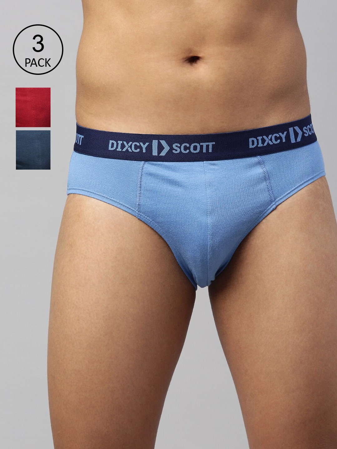 

DIXCY SCOTT MAXIMUS Men Pack of 3 Blue & Red Navy Blue Solid Basic Briefs