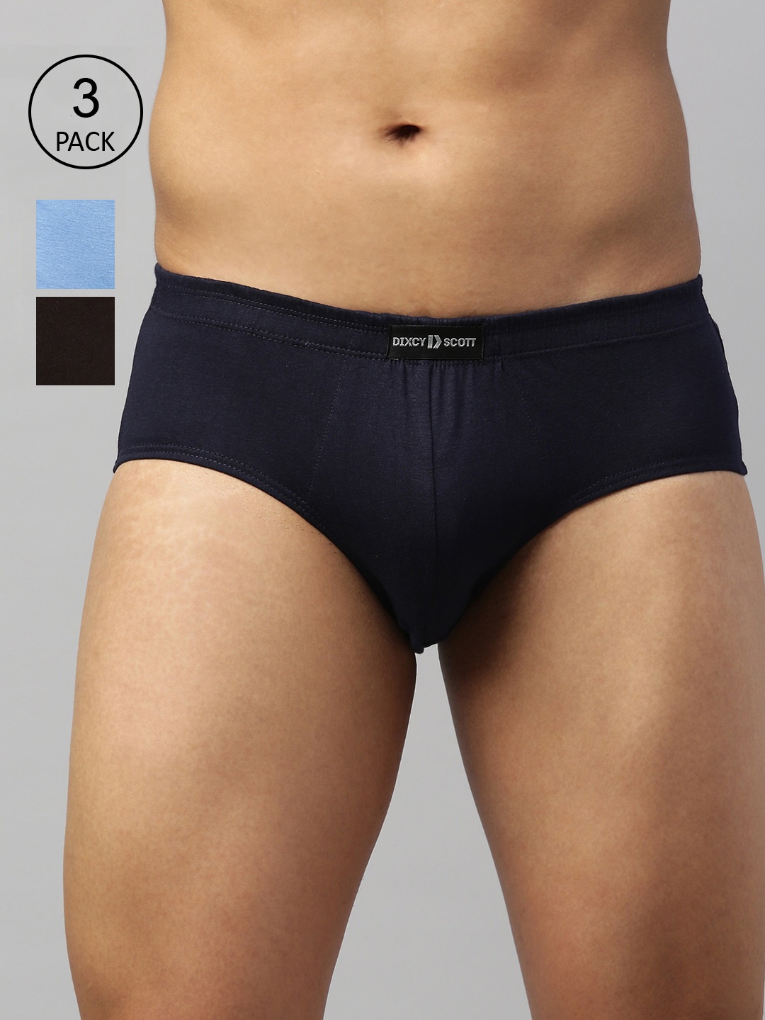 

DIXCY SCOTT MAXIMUS Men Pack Of 3 Solid Pure Cotton Basic Briefs, Navy blue