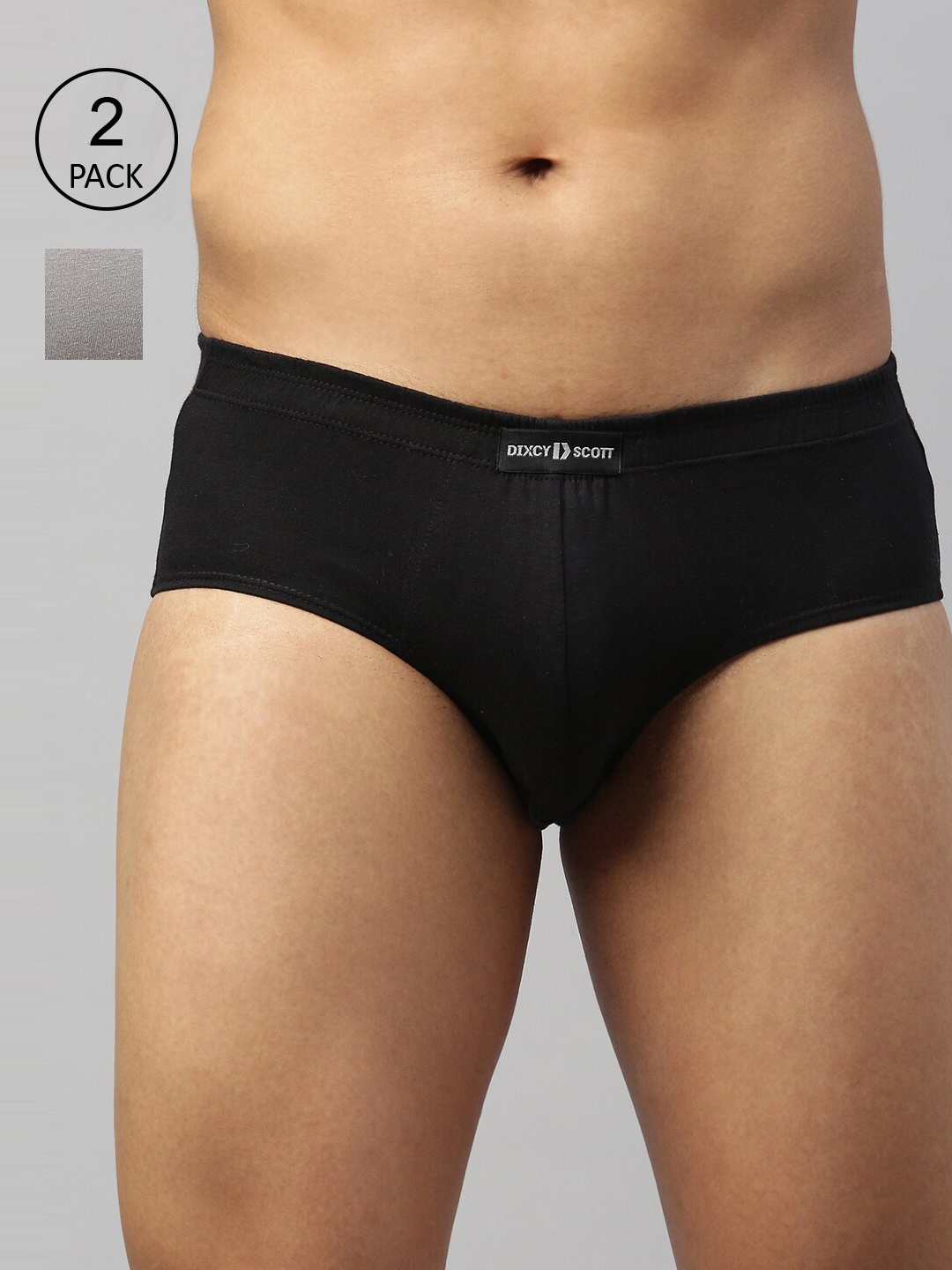 

DIXCY SCOTT MAXIMUS Men Pack of 2 Grey Melange & Black Pure Cotton Basic Briefs