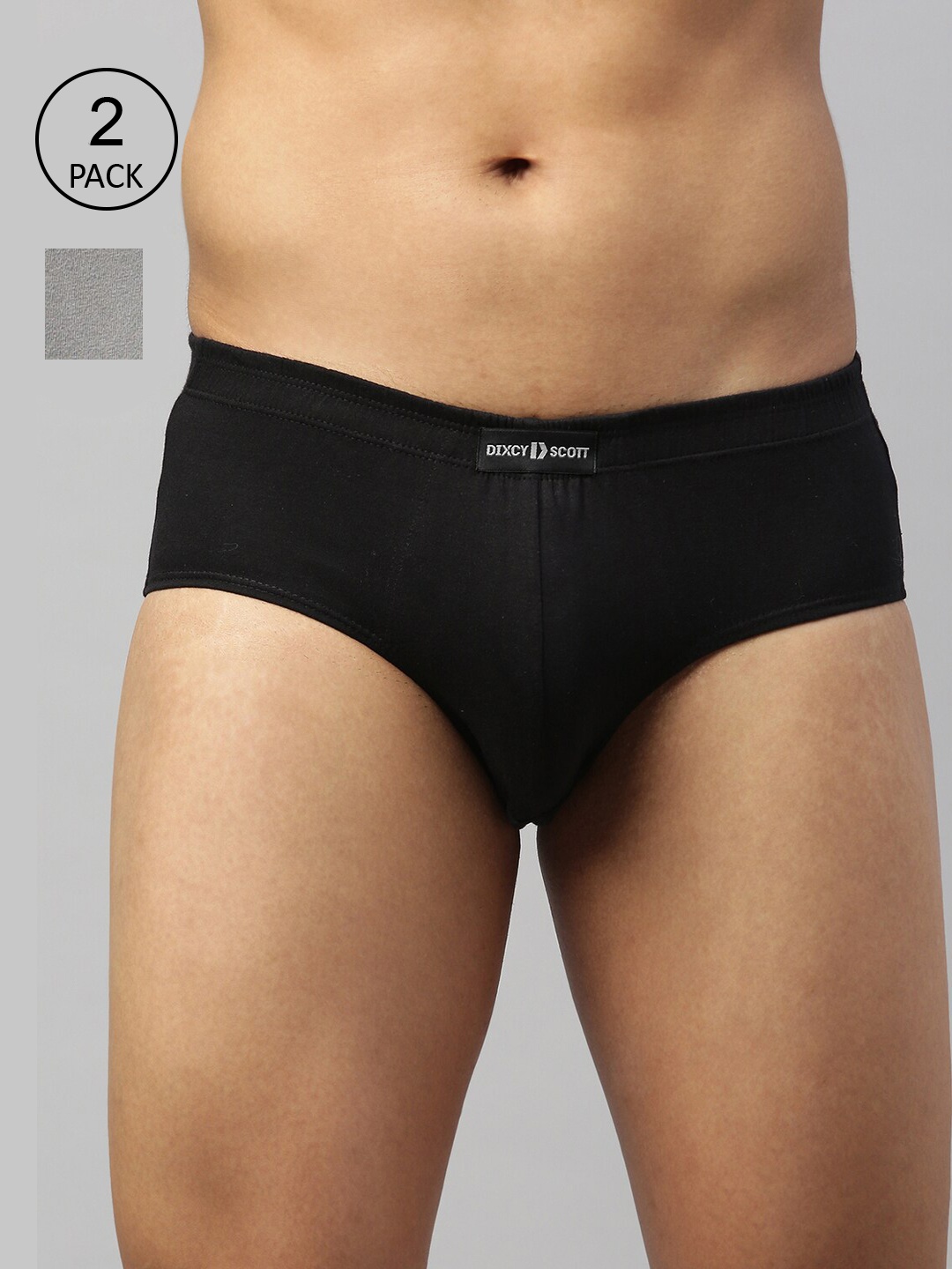 

DIXCY SCOTT MAXIMUS Men Pack of 2 Black & Grey Melange Solid Pure Cotton Basic Briefs
