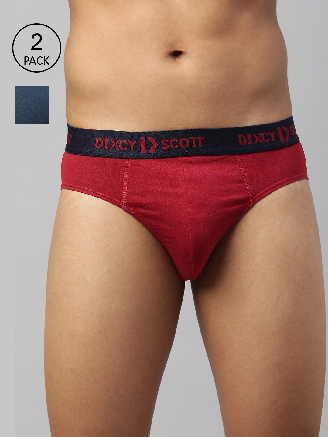 

DIXCY SCOTT MAXIMUS Men Pack Of 2 Red & Grey Solid Pure Cotton Basic Briefs