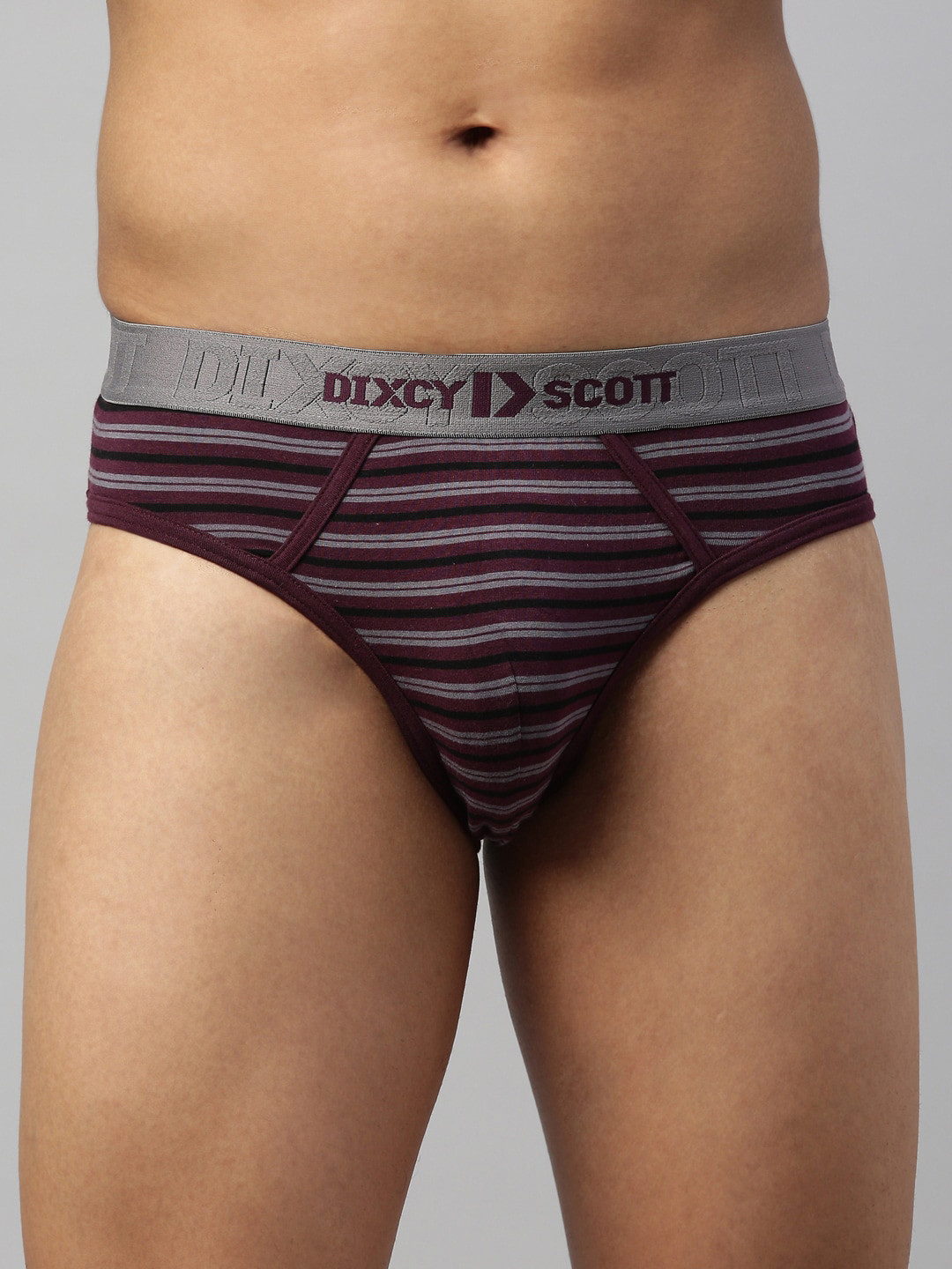 

DIXCY SCOTT MAXIMUS Men Brown & Grey Striped Pure Cotton Basic Briefs