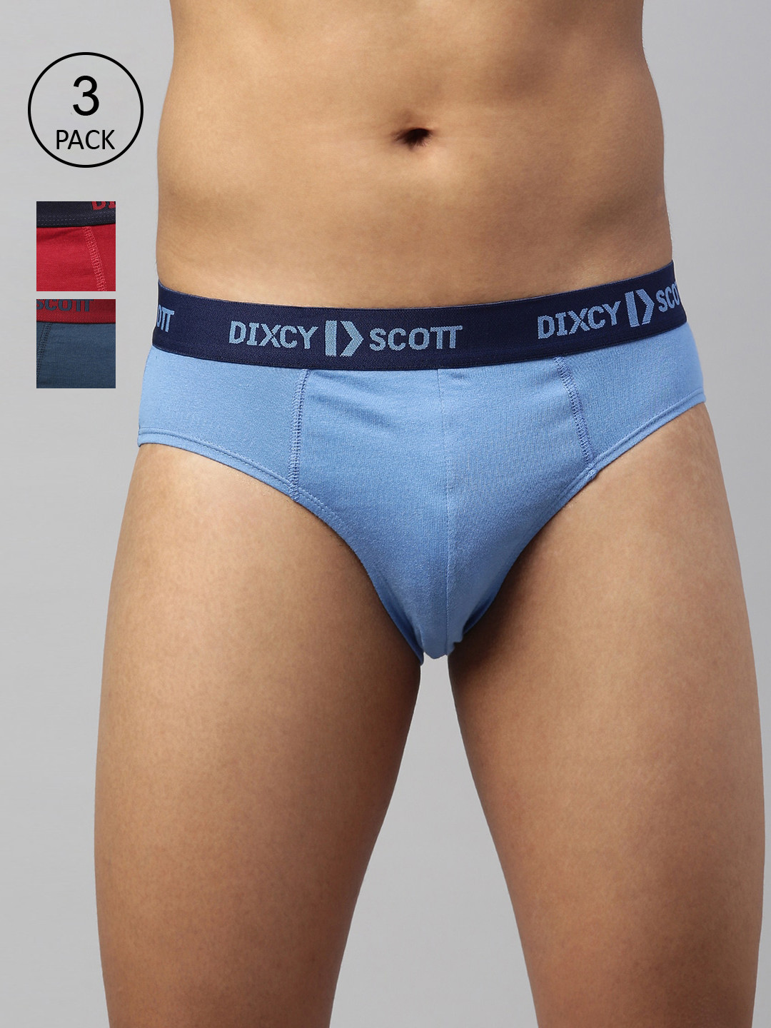 

DIXCY SCOTT MAXIMUS Men Pack Of 3 Solid Pure Cotton Basic Briefs MAXB-002-RAPID BRIEF-P3, Blue