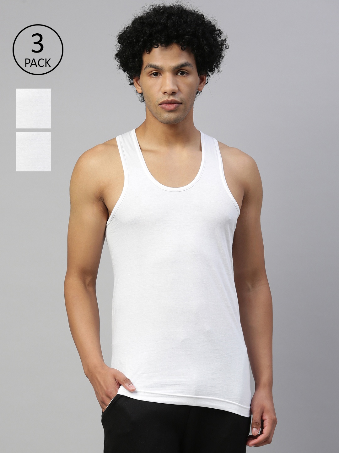 

DIXCY SCOTT MAXIMUS Men Pack Of 3 White Pure Cotton Gym Vests