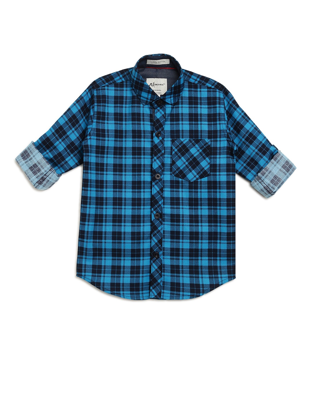 

Aj DEZInES Boys Turquoise Blue Comfort Buffalo Checks Checked Casual Shirt
