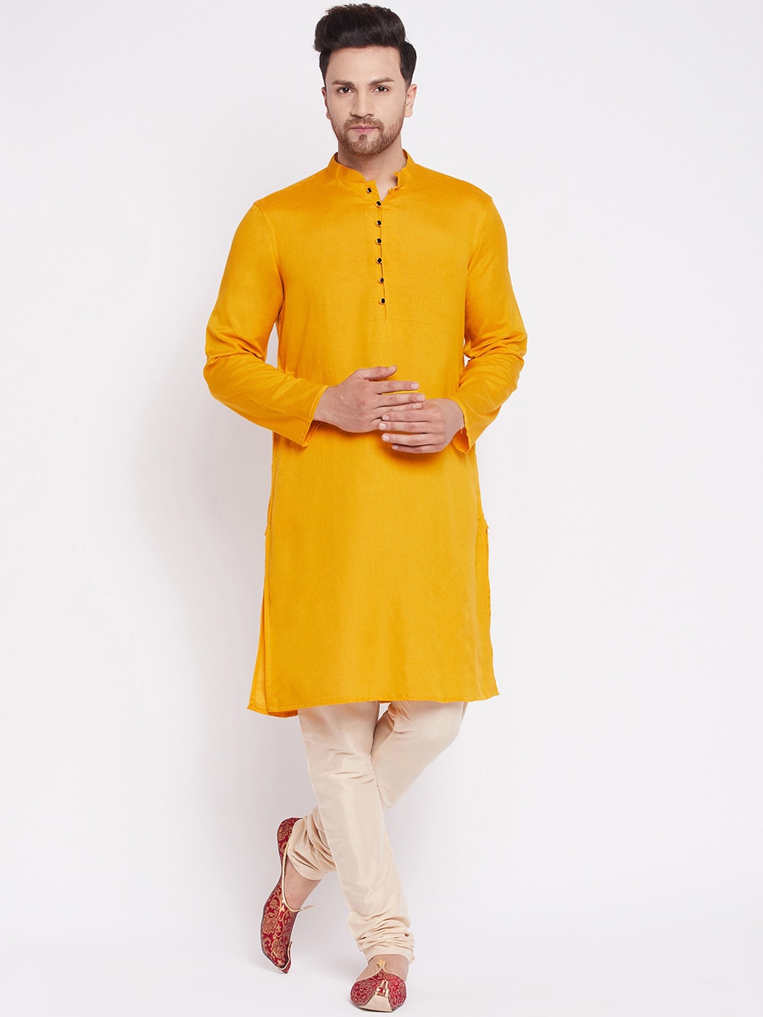 

even Men Yellow Thread Work Kurta