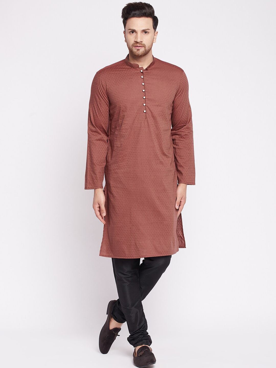 

even Men Brown Thread Work Kurta