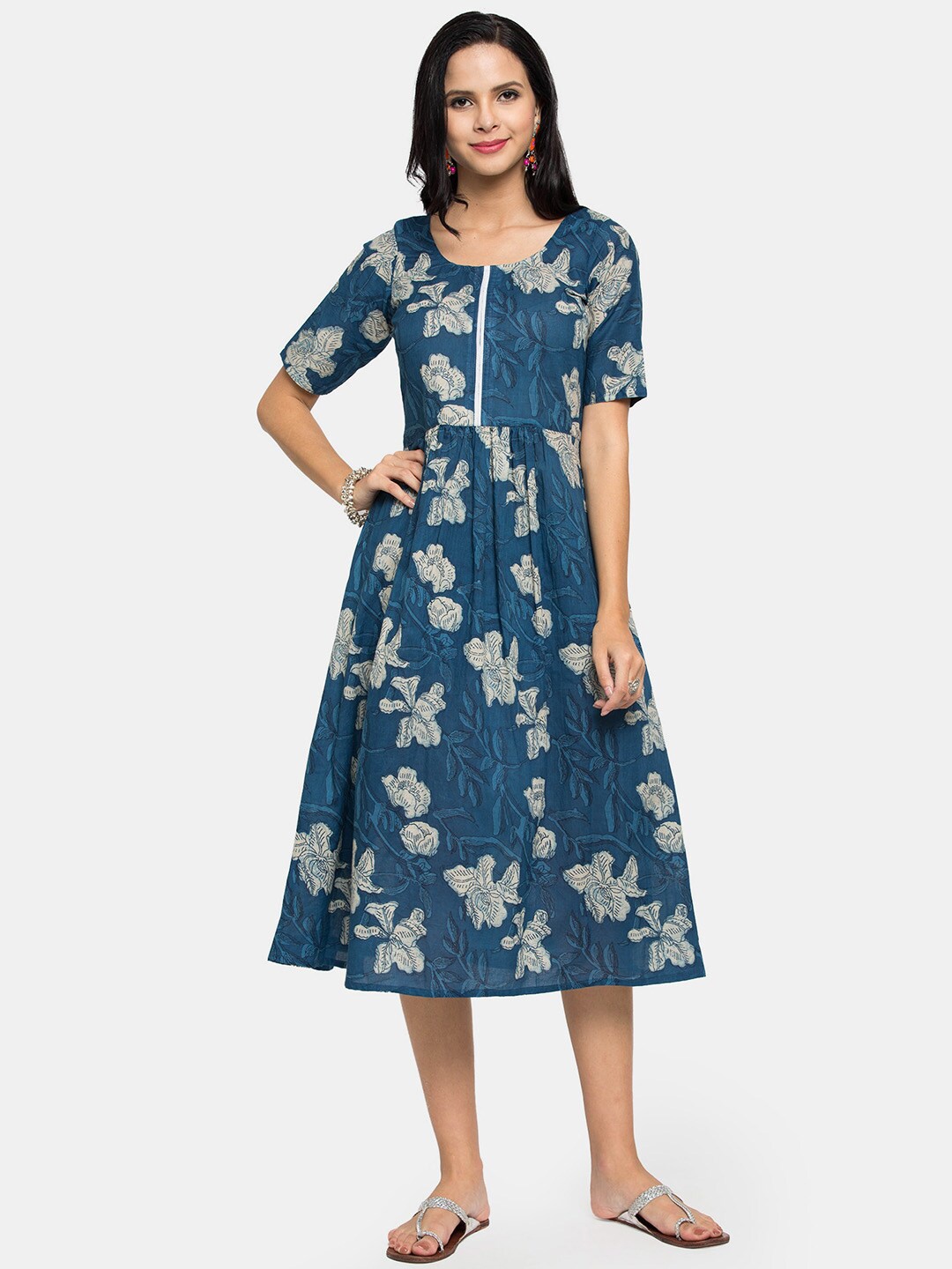 

Enchanted Drapes Blue Floral Midi Dress