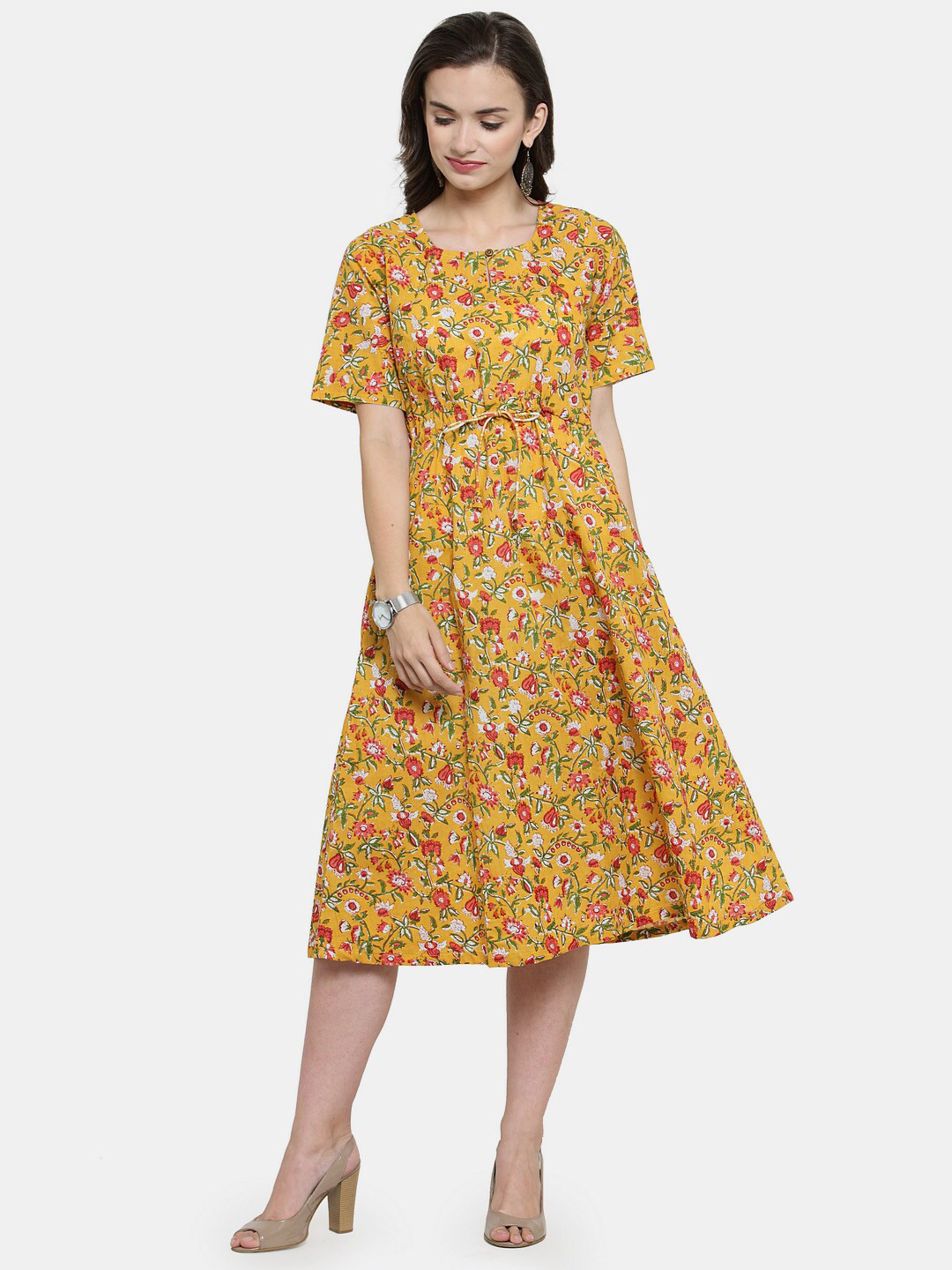 

Enchanted Drapes Yellow Floral Midi Dress