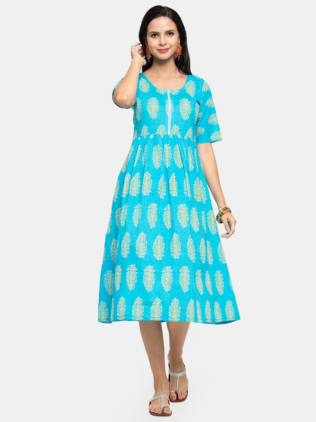 

Enchanted Drapes Blue Ethnic Motifs Midi Dress