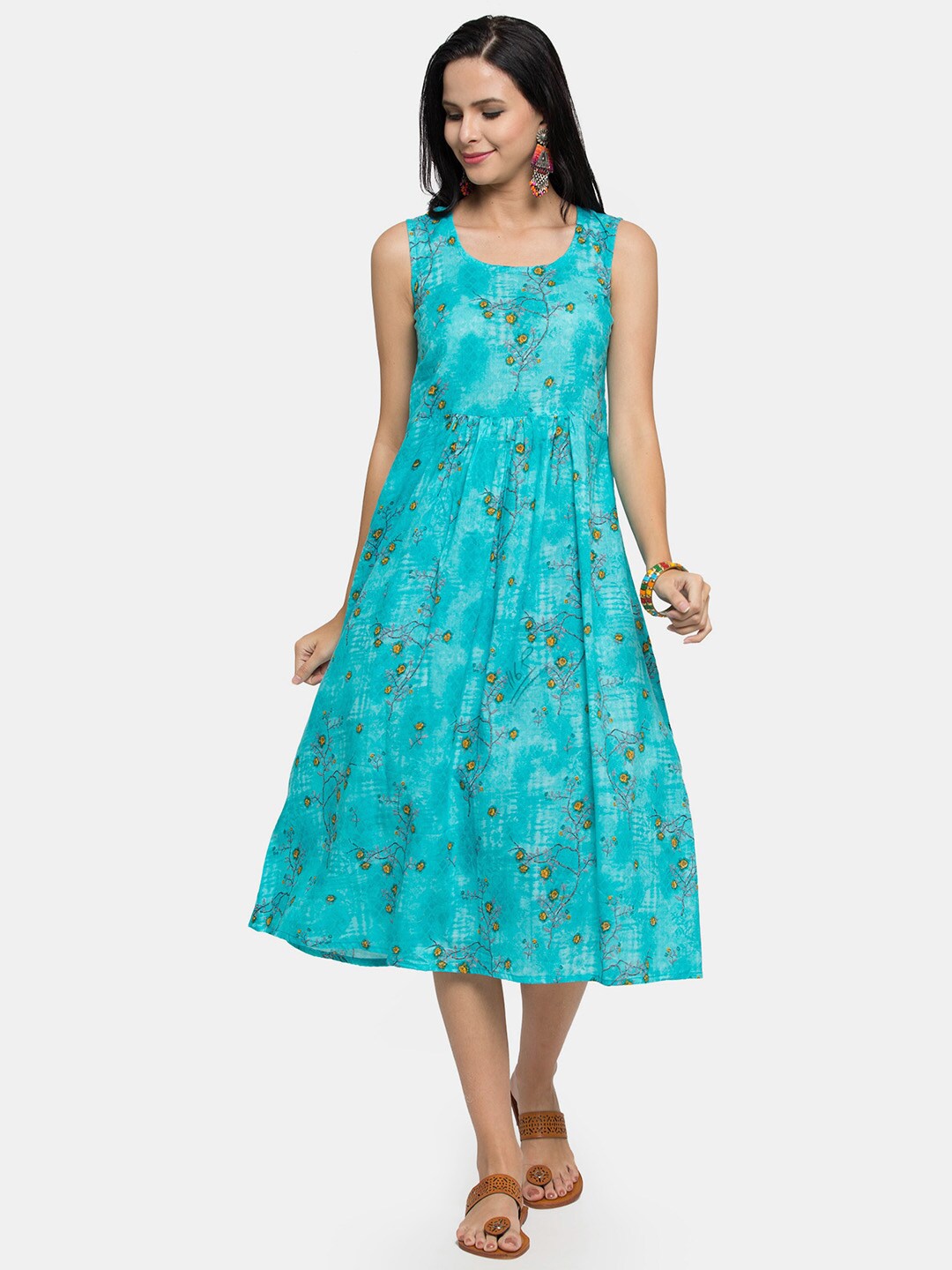 

Enchanted Drapes Blue Floral A-Line Midi Dress