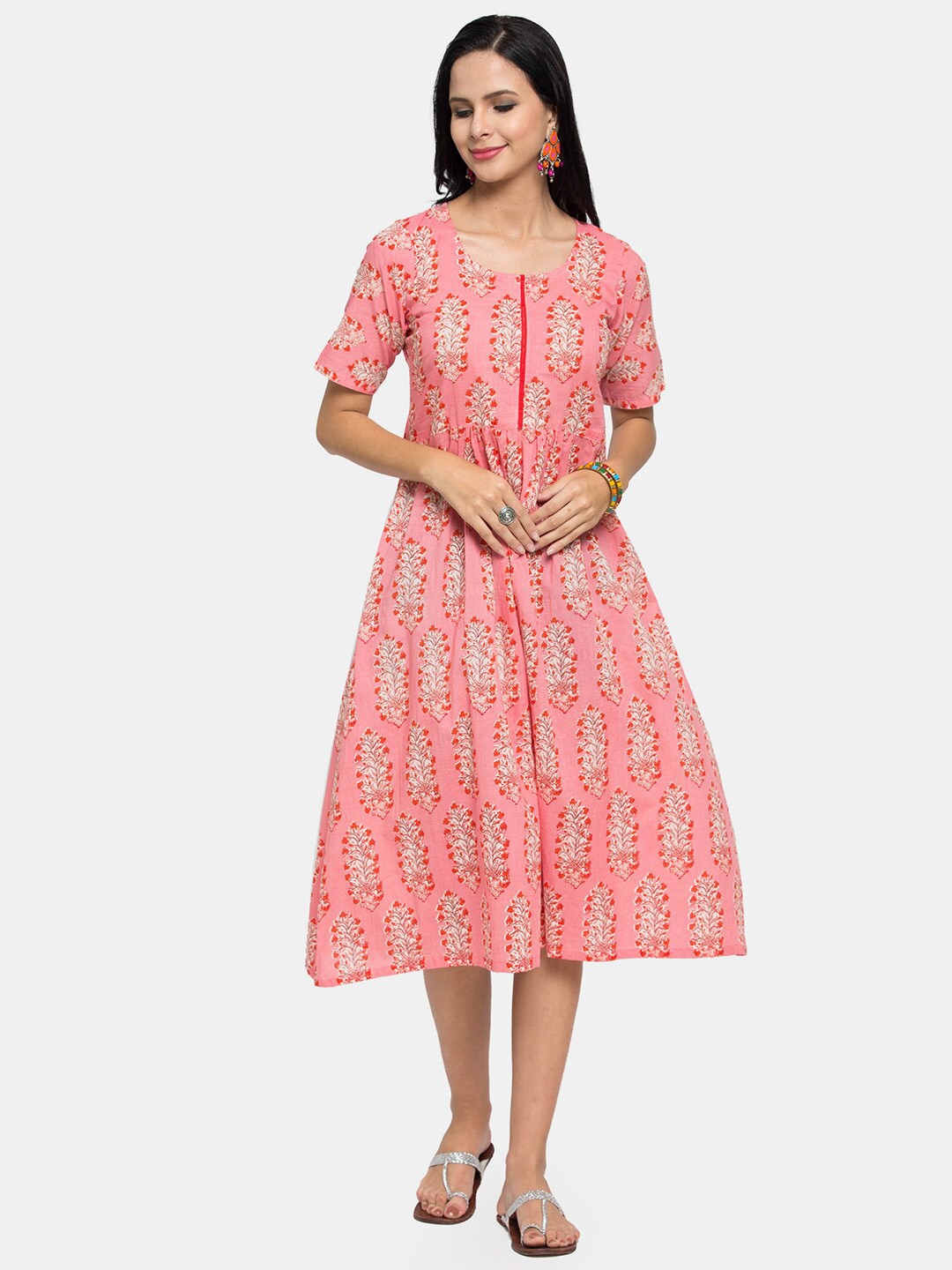 

Enchanted Drapes Pink Floral Midi Dress